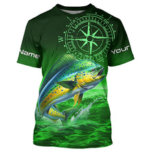 Load image into Gallery viewer, Personalized Mahi mahi Green Long Sleeve Performance Fishing Shirts, Dorado compass tournament Shirts NQS5951