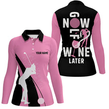 Load image into Gallery viewer, Funny black and pink golf shirts for women custom golf now wine later women golf tops NQS8065