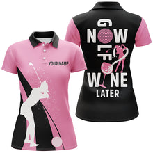 Load image into Gallery viewer, Funny black and pink golf shirts for women custom golf now wine later women golf tops NQS8065