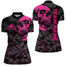 Load image into Gallery viewer, Black Skull camo bowling shirt for women custom bowling team jerseys, gifts for bowlers | Pink NQS8277