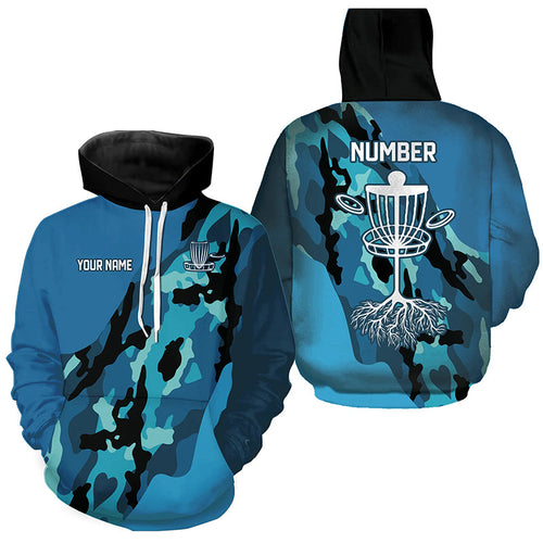 Blue Camo Golf Hoodies custom name and number disc golf team jerseys, disc golf shirts NQS8491