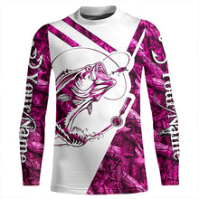 Load image into Gallery viewer, Largemouth Bass Fishing pink girl camo Custom fishing shirts for men, women, kid NQSD174