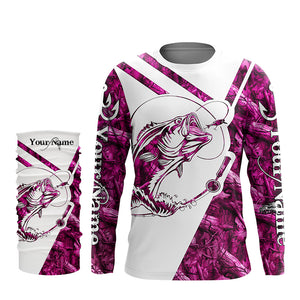 Largemouth Bass Fishing pink girl camo Custom fishing shirts for men, women, kid NQSD174