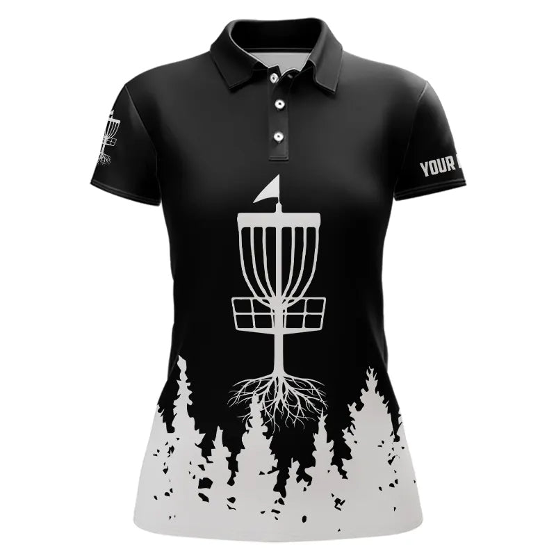 Black and White Womens Disc golf polo shirts custom name disc golf jerseys NQS9195