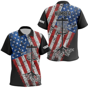 Vintage American Flag Kid Disc golf polo shirt custom name and number patriotic disc golf apparel NQS9200