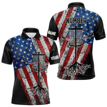 Load image into Gallery viewer, Vintage American Flag Mens Disc golf polo shirts custom name and number patriotic disc golf apparel NQS9200