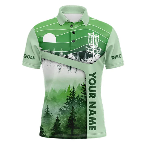 Mint Green Forest Retro Mens Disc golf polo shirts custom name disc golf jerseys, disc golf apparel NQS9198