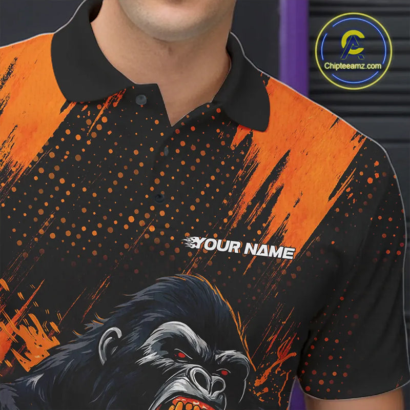Black and Orange pattern Angry Gorilla Bowling shirts For Men Custom Gorilla Team Bowling Jerseys NQS11278