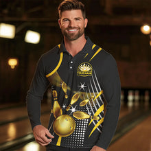 Load image into Gallery viewer, Funny Black and Gold Mens Bowling Polo, 1/4 Zip Shirts Custom Bowling outfit men Team Jerseys NQS9712