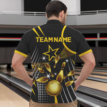 Load image into Gallery viewer, Funny Black and Gold Mens Bowling Polo, 1/4 Zip Shirts Custom Bowling outfit men Team Jerseys NQS9712