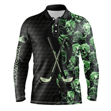 Load image into Gallery viewer, Green lightning skull black golf pattern custom Mens golf polo shirts, golf clubs team polo shirts NQS7642