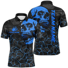 Load image into Gallery viewer, Black Skull camo bowling shirt for men custom bowling team jerseys, gifts for bowlers | Blue NQS8073