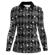 Load image into Gallery viewer, Black argyle spider web pattern Women golf polo shirts custom funny ladies halloween golf shirts NQS8289