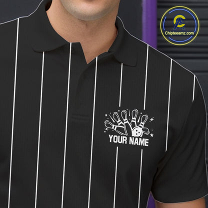 Black and White Plaid Bowling Polo, Quarter Zip shirts For Men Custom Bowling Team Uniform Jersey NQS10891