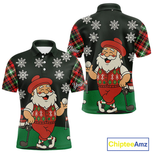 Funny Santa Golf Christmas plaid pattern polo golf shirts for men custom mens golf outfit for team NQS11077