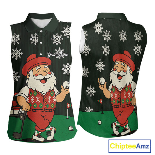 Funny Santa Golf Christmas plaid pattern women sleeveless polo shirt custom team ladies golf outfit NQS11077
