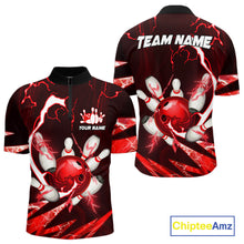 Load image into Gallery viewer, Red Thunder Lightning bowling ball and pins jerseys Custom Team Bowling Polo, 1/4 Zip Shirts For Men NQS11281