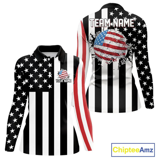 Women golf polo shirts custom Red, white and black American flag ladies golf tops, best golf gifts NQS11486