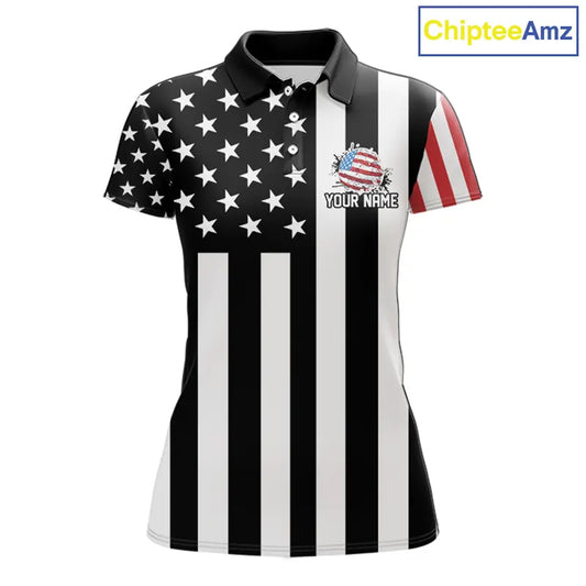 Women golf polo shirts custom Red, white and black American flag ladies golf tops, best golf gifts NQS11486