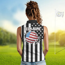 Load image into Gallery viewer, Women's Sleeveless golf polo shirts custom Red, white and black American flag Ladies Golf tops NQS11486