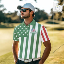Load image into Gallery viewer, Men's golf polo shirts custom Red, white and green American flag mens golf tops, best golf gifts NQS11487