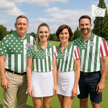 Load image into Gallery viewer, Men's golf polo shirts custom Red, white and green American flag mens golf tops, best golf gifts NQS11487