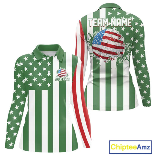 Women golf polo shirts custom Red, white and green American flag ladies golf tops, best golf gifts NQS11487