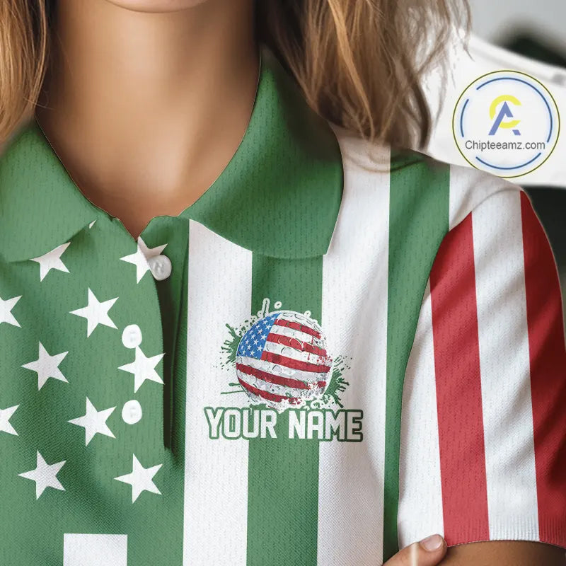 Women golf polo shirts custom Red, white and green American flag ladies golf tops, best golf gifts NQS11487