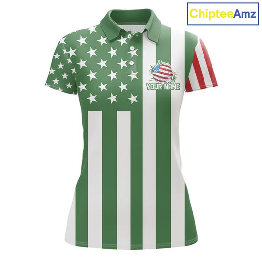 Women golf polo shirts custom Red, white and green American flag ladies golf tops, best golf gifts NQS11487