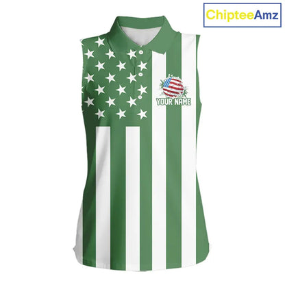 Women's Sleeveless golf polo shirts custom Red, white and green American flag Ladies Golf tops NQS11487