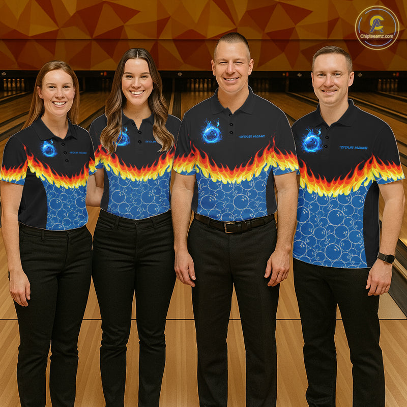 Black and Blue Camo Flame Bowling shirts for Women Custom team ladies bowling league jerseys NQS11492