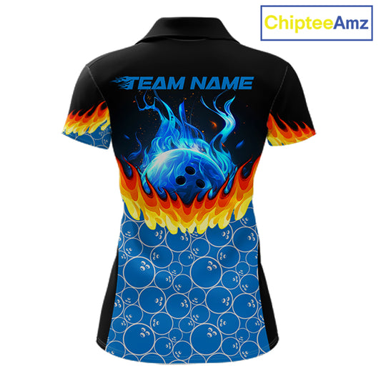 Black and Blue Camo Flame Bowling shirts for Women Custom team ladies bowling league jerseys NQS11492
