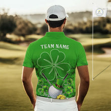 Load image into Gallery viewer, Green shamrock pattern St Patrick's Day Men's golf polo shirts custom mens golf tops, golfing gifts NQS11495