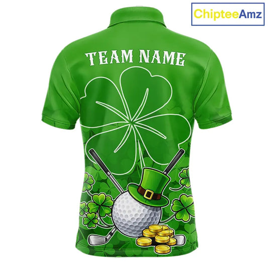 Green shamrock pattern St Patrick's Day Men's golf polo shirts custom mens golf tops, golfing gifts NQS11495
