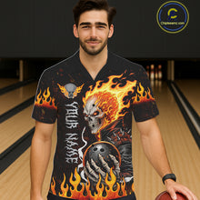 Load image into Gallery viewer, Custom Orange Flame Skull Hawaiian bowling shirts, bowling team league jerseys button up shirts NQS11496