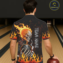 Load image into Gallery viewer, Custom Orange Flame Skull Hawaiian bowling shirts, bowling team league jerseys button up shirts NQS11496