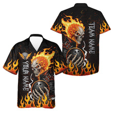 Load image into Gallery viewer, Custom Orange Flame Skull Hawaiian bowling shirts, bowling team league jerseys button up shirts NQS11496