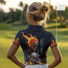 Load image into Gallery viewer, Custom Orange Flame Skull Golf Polo Shirts For Women,  team ladies golf tees cool golf gifts NQS11497