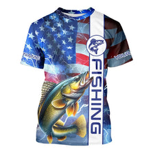 Load image into Gallery viewer, American Flag Walleye lightning Long Sleeve Fishing Shirts custom Patriotic Walleye fishing jerseys NQS9561