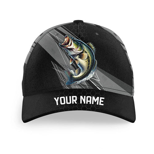 Personalized Black camo Largemouth Bass Fishing Hats, Bass fishing hats for men, women NQS9722