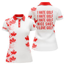 Load image into Gallery viewer, White Womens golf polo shirts Canadian flag patriot custom name I hate golf nice shot I love golf NQS5777