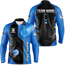 Load image into Gallery viewer, Blue And Black Bowling Shirts For Men custom bowling ball pins Team Bowling Jerseys Bowler Outfits NQS8299