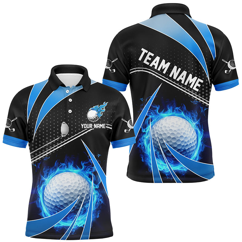 Black and Blue Fire golf ball custom matching golf polos for couples, personalized golf outfits NQS8302