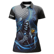 Load image into Gallery viewer, Funny Blue Fire reaper golf skull custom Women golf polo shirts, personalized funny golf gifts NQS8303