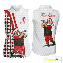 Load image into Gallery viewer, Funny Christmas Santa Sleeveless Golf polo shirt custom red, green &amp; white argyle pattern golf shirt NQS11089