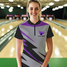 Load image into Gallery viewer, Purple lightning Bowling Polo, Quarter Zip shirts For Women custom bowling team jerseys Bowler Outfits NQS9412