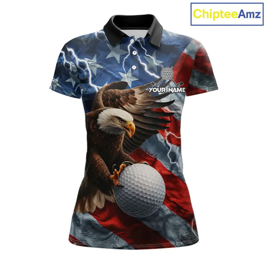 American Flag Eagle Lightning Thunder Golf Polo Shirts For Women Custom Patriotic Golf Team Jerseys NQS11503