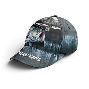 Striped Bass fishing blue camo Custom name fishing hat, striper fishing hat cap for fisherman NQS4975