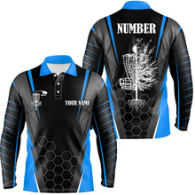 Load image into Gallery viewer, Mens disc golf polo shirt custom disc golf shirt, disc basket golf gifts for mens | Blue NQS7496