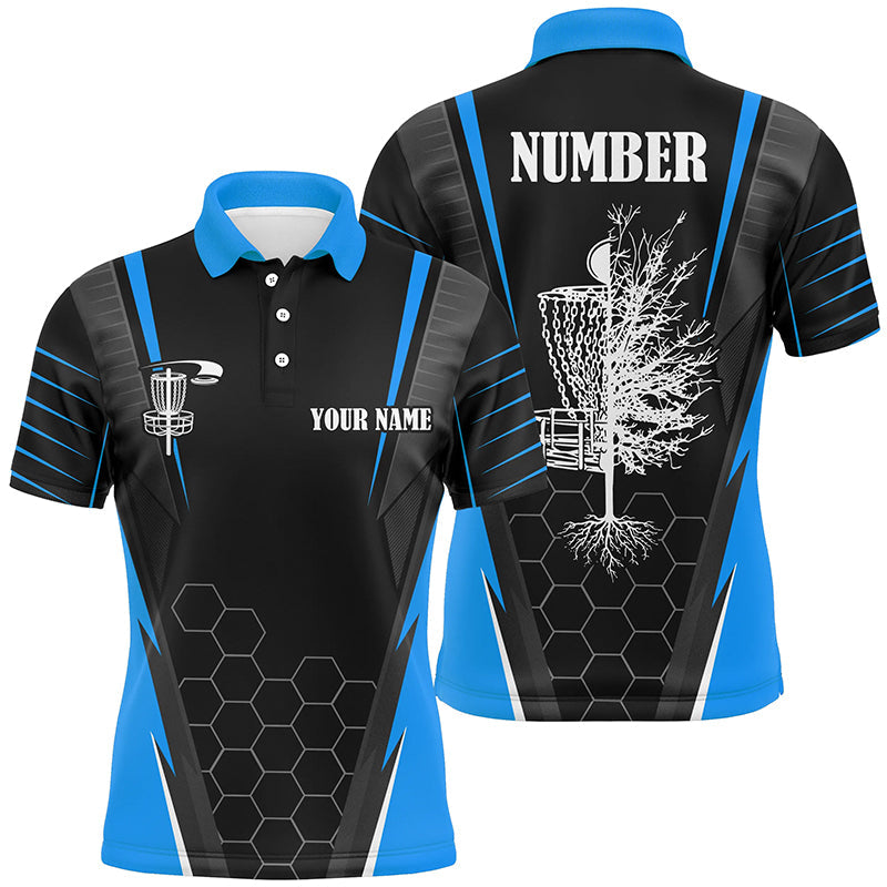Mens disc golf polo shirt custom disc golf shirt, disc basket golf gifts for mens | Blue NQS7496